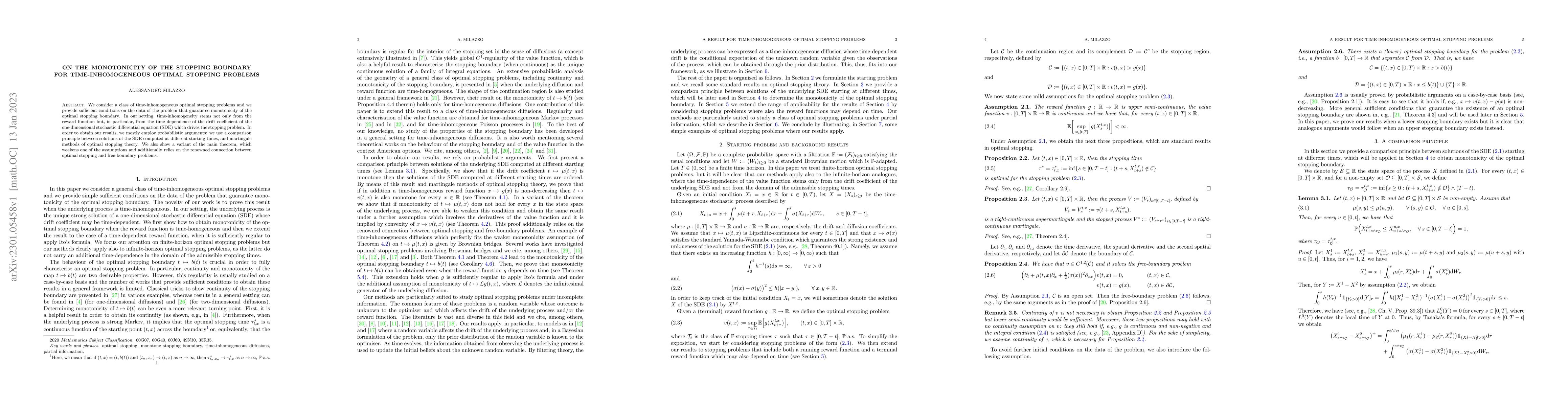 Thumbnail for On the monotonicity of the stopping boundary for time-inhomogeneous
  optimal stopping problems