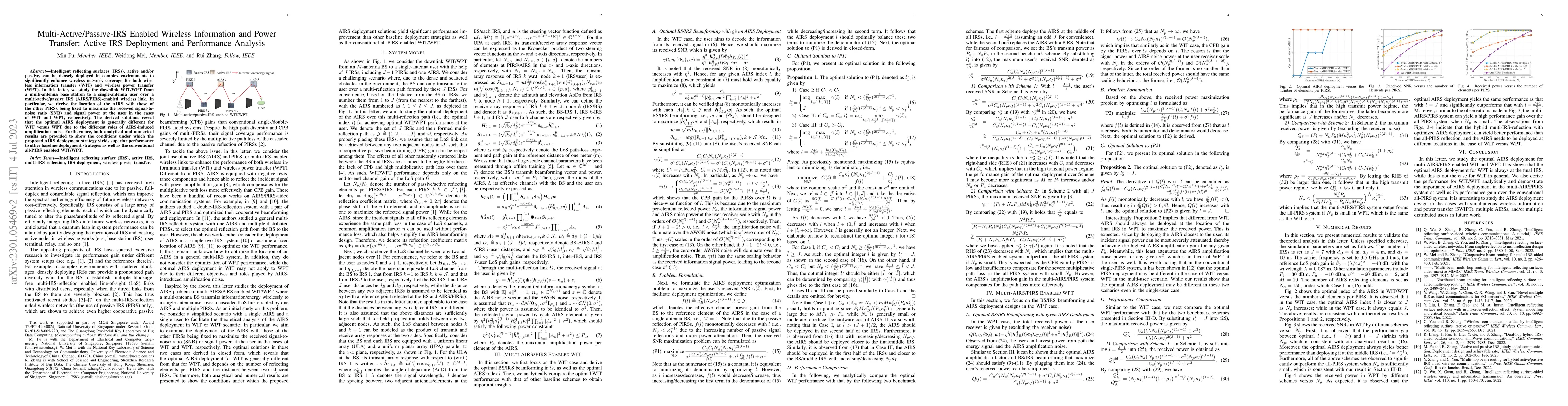 Thumbnail for Multi-Active/Passive-IRS Enabled Wireless Information and Power
  Transfer: Active IRS Deployment and Performance Analysis