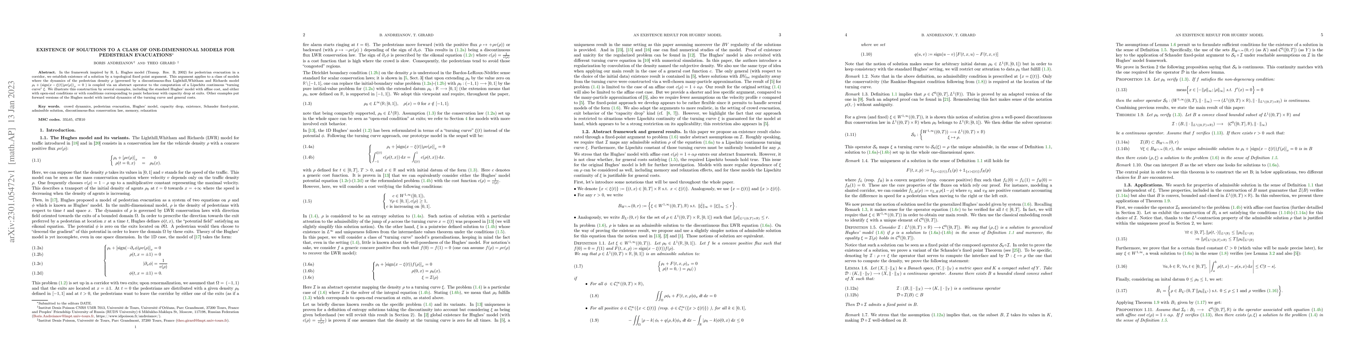Thumbnail for Existence of solutions to a class of one-dimensional models for
  pedestrian evacuations