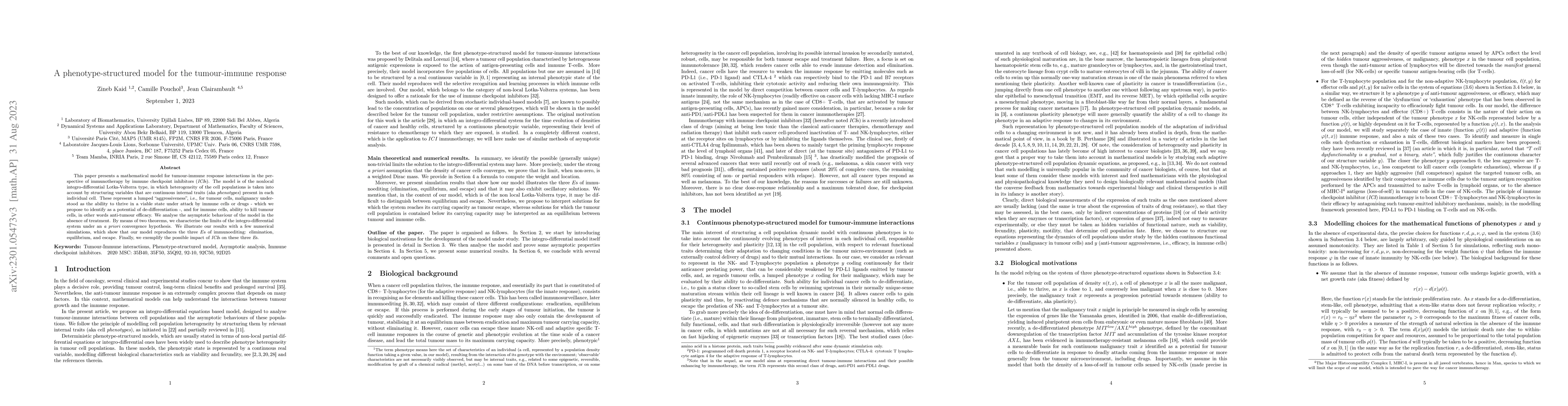 Thumbnail for A phenotype-structured model for the tumour-immune response