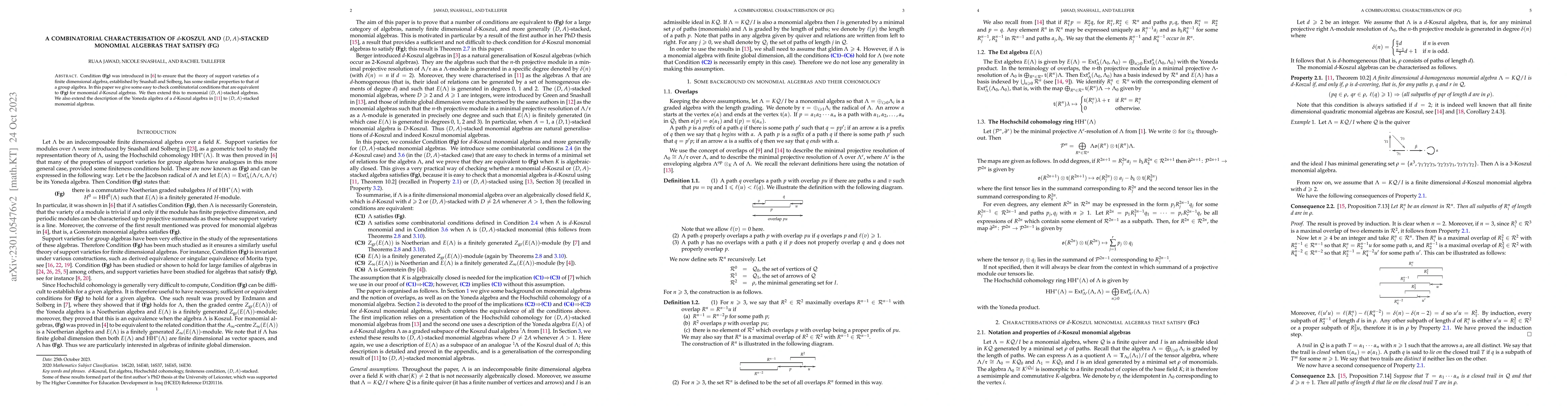 Thumbnail for A combinatorial characterisation of d-Koszul and (D,A)-stacked monomial
  algebras that satisfy (Fg)