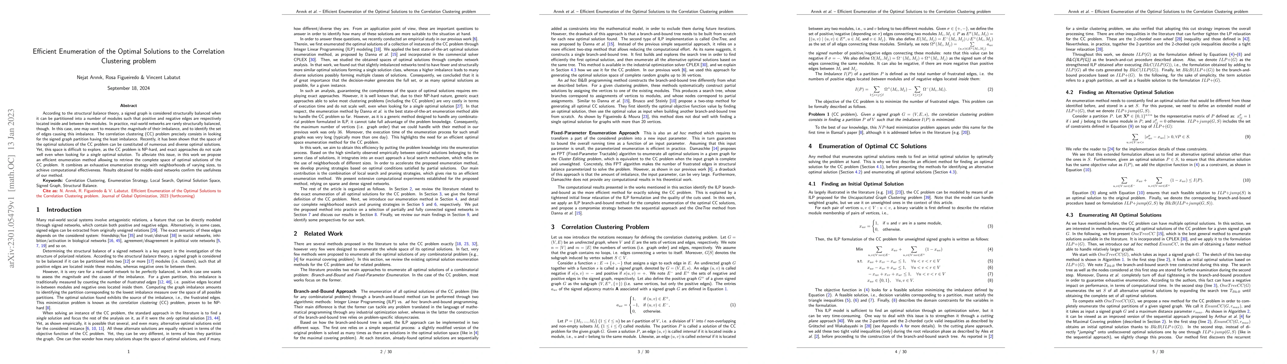 Thumbnail for Efficient Enumeration of the Optimal Solutions to the Correlation
  Clustering problem