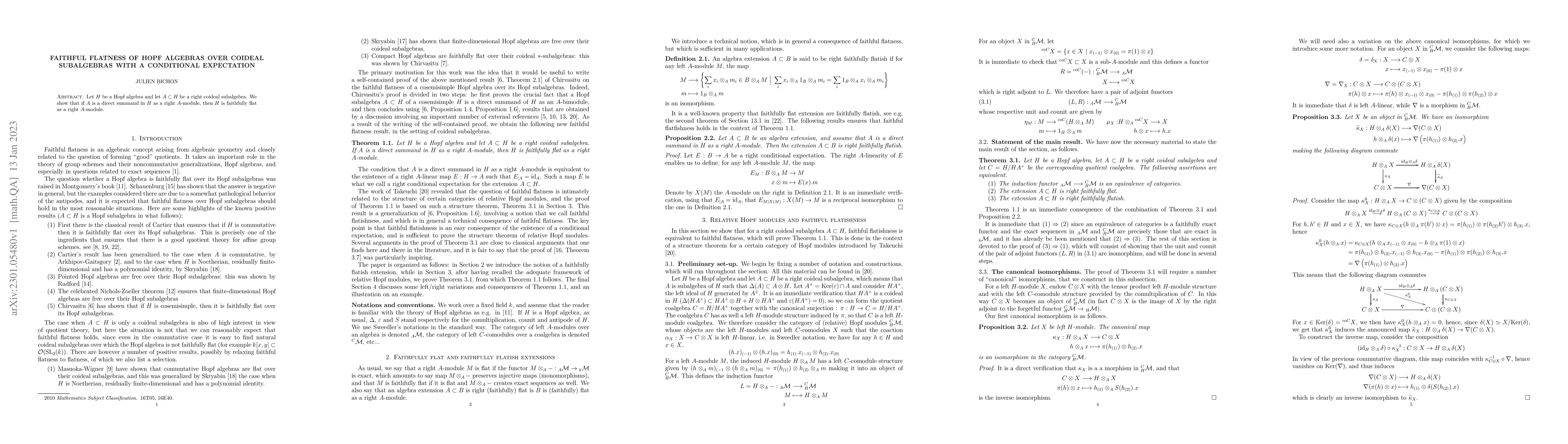 Thumbnail for Faithful flatness of Hopf algebras over coideal subalgebras with a
  conditional expectation