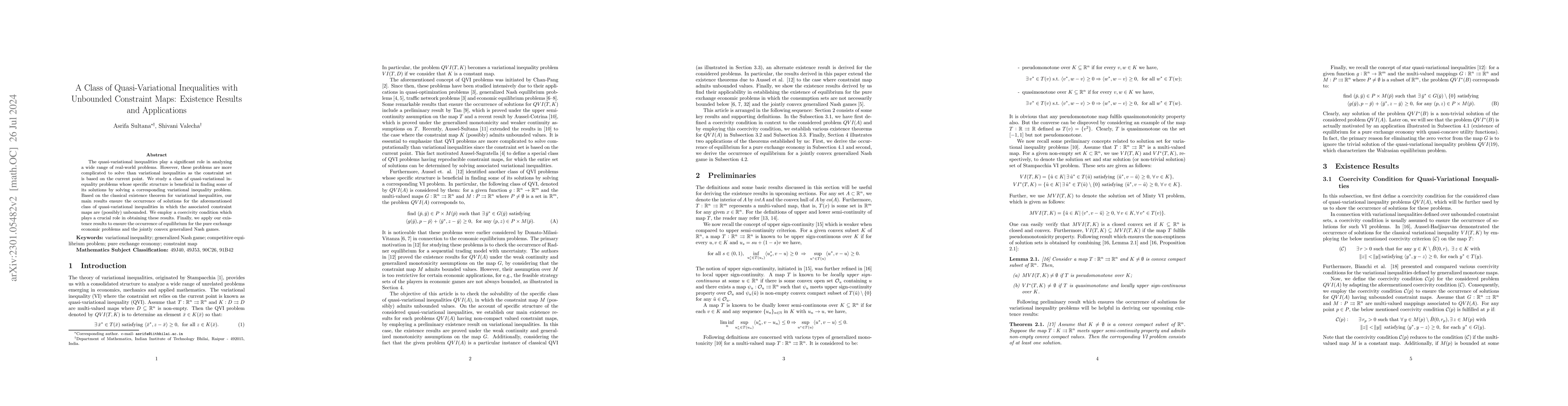 Thumbnail for A Class of Quasi-Variational Inequalities with Unbounded Constraint
  Maps: Existence Results and Applications