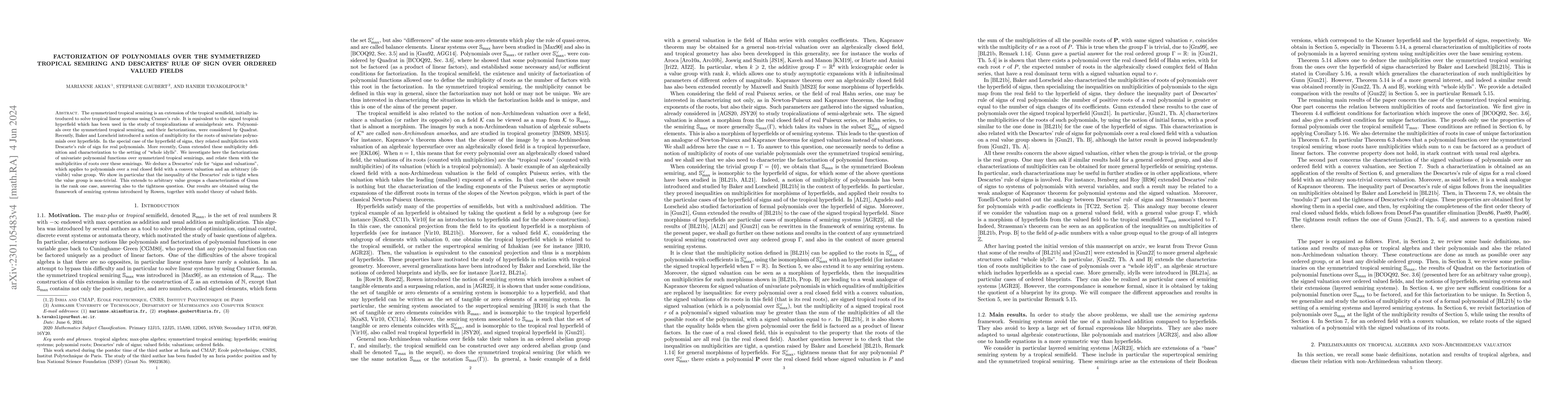 Thumbnail for Factorization of polynomials over the symmetrized tropical semiring and
  Descartes' rule of sign over ordered valued fields