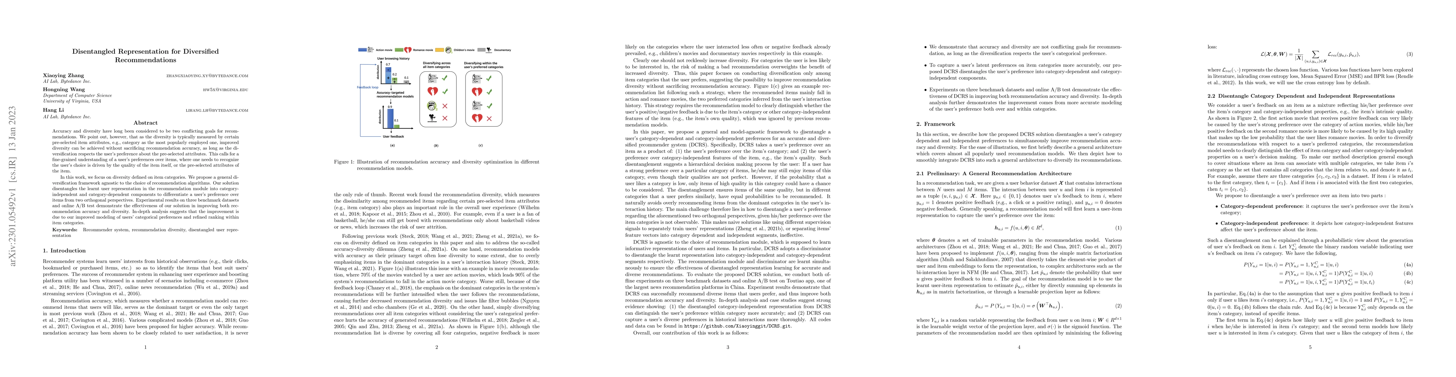 Thumbnail for Disentangled Representation for Diversified Recommendations