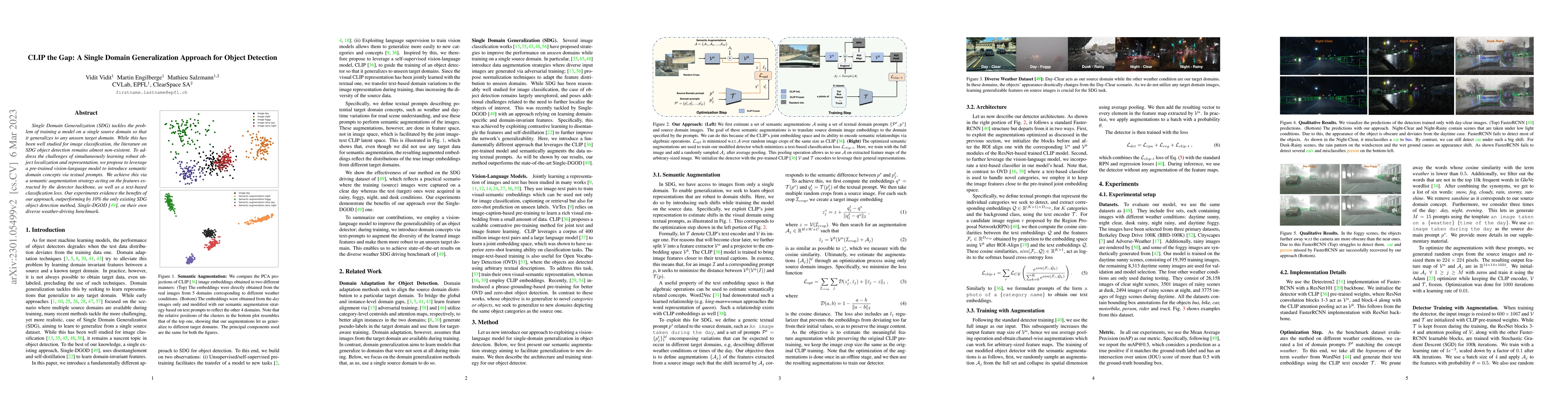 Thumbnail for CLIP the Gap: A Single Domain Generalization Approach for Object
  Detection