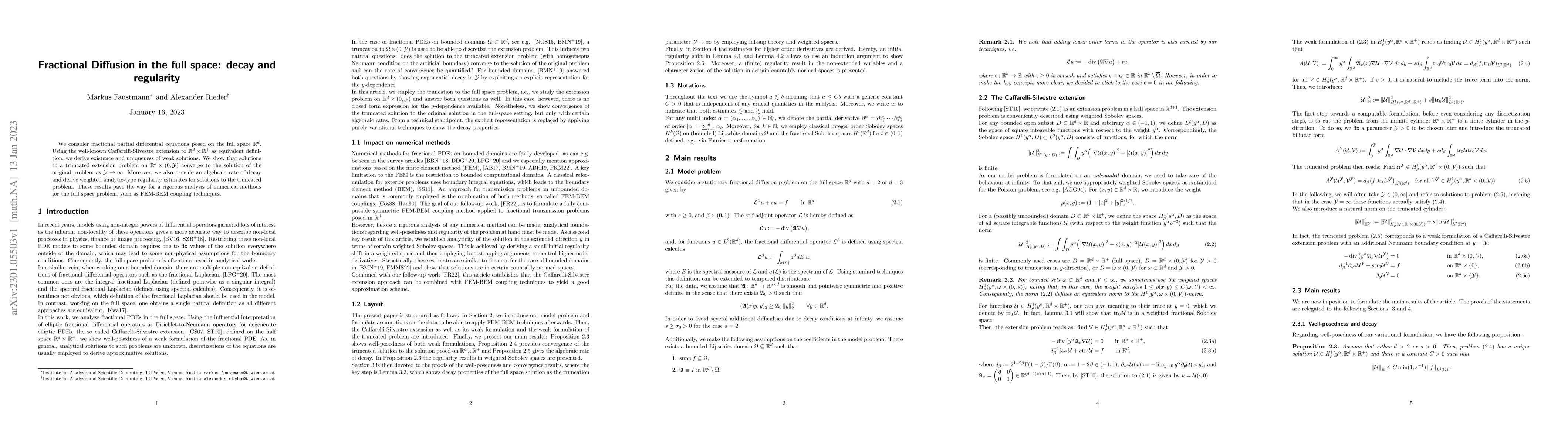 Thumbnail for Fractional Diffusion in the full space: decay and regularity