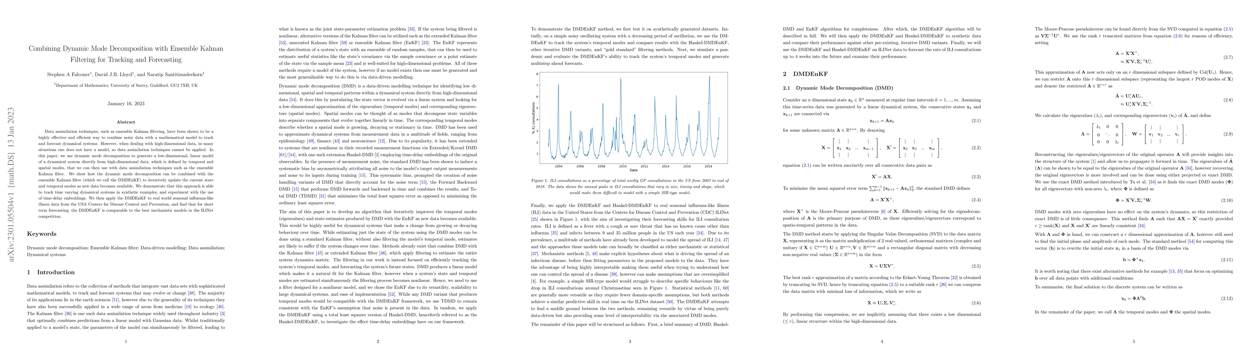 Thumbnail for Combining Dynamic Mode Decomposition with Ensemble Kalman Filtering for
  Tracking and Forecasting