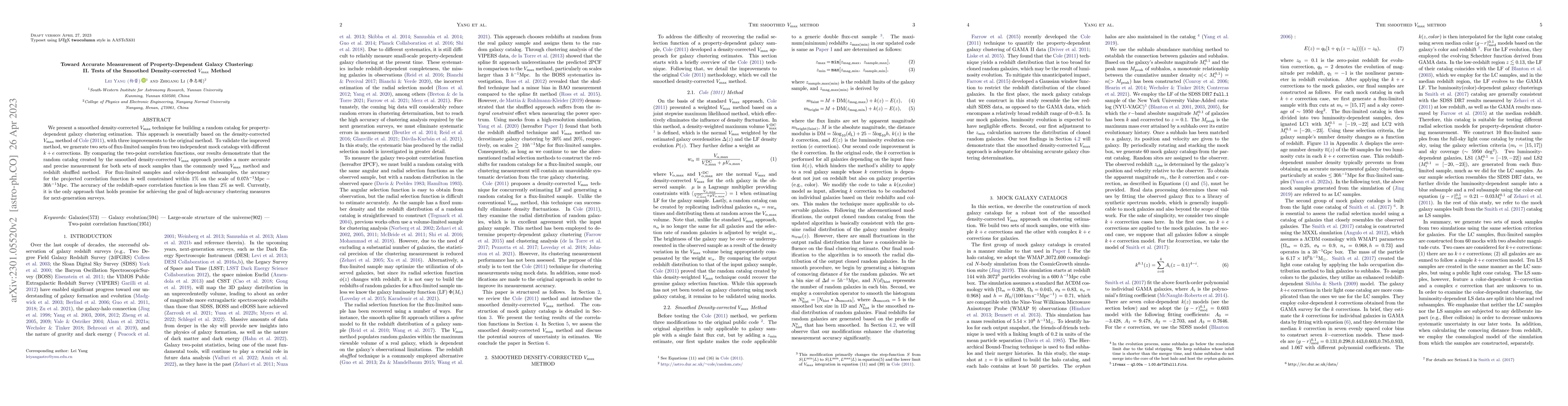 Thumbnail for Toward accurate measurement of property-dependent galaxy clustering: II.
  Tests of the smoothed density-corrected $V_{\rm max}$ method