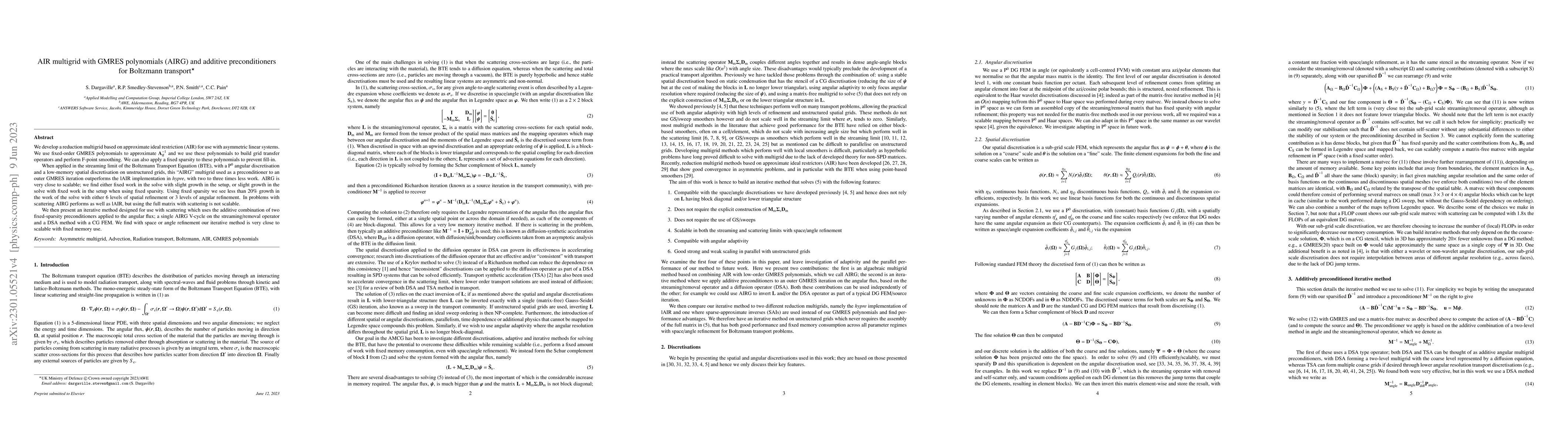 Thumbnail for AIR multigrid with GMRES polynomials (AIRG) and additive preconditioners
  for Boltzmann transport