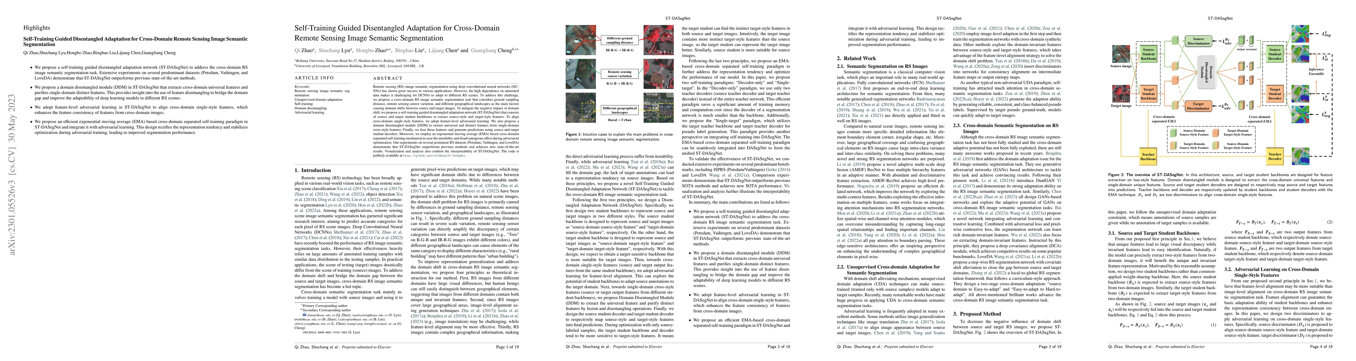 Thumbnail for Self-Training Guided Disentangled Adaptation for Cross-Domain Remote
  Sensing Image Semantic Segmentation