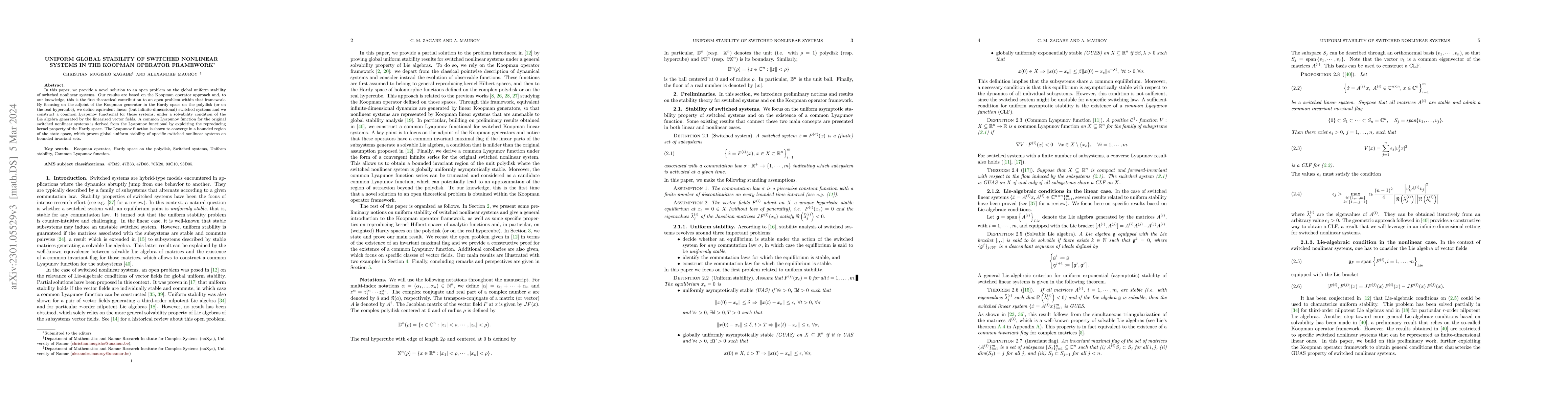Thumbnail for Uniform global stability of switched nonlinear systems in the Koopman
  operator framework