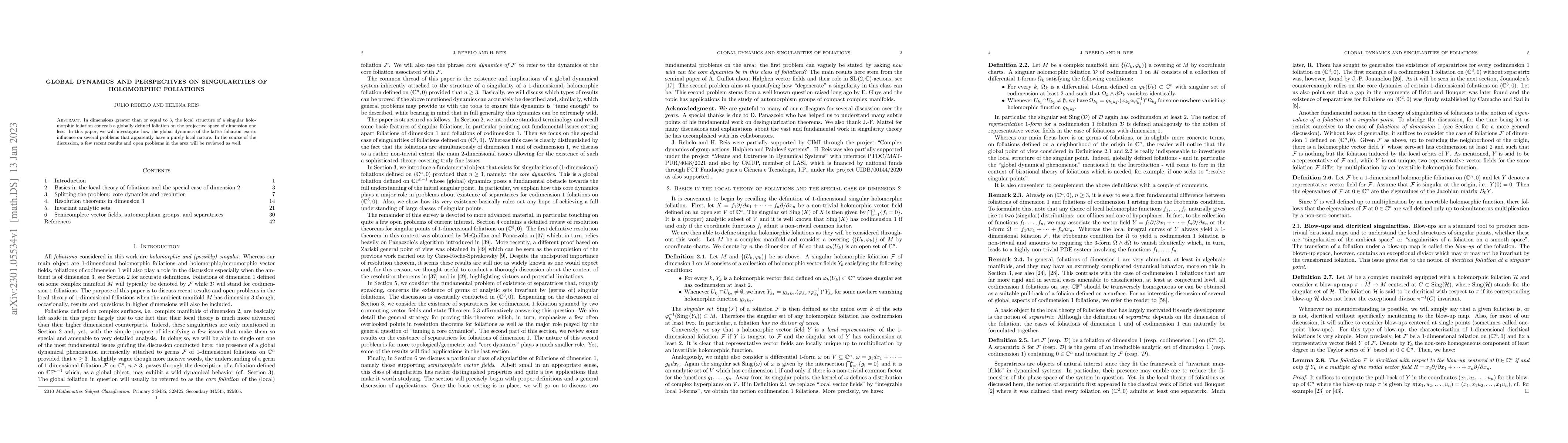 Thumbnail for Global dynamics and perspectives on singularities of holomorphic
  foliations