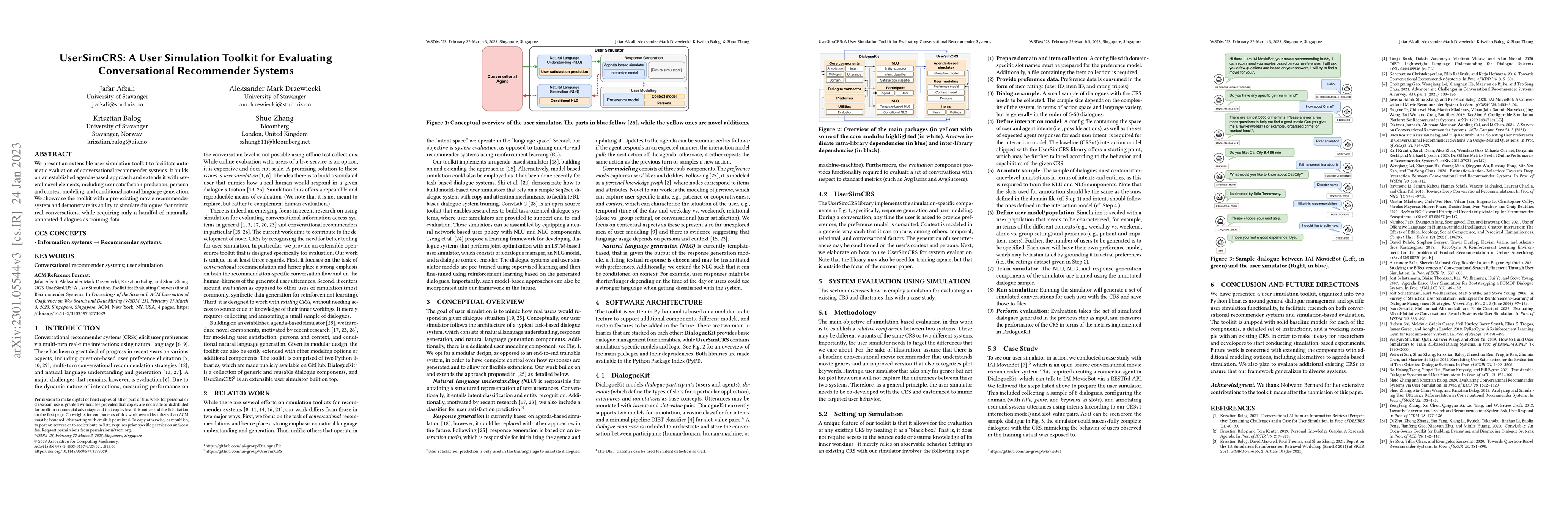 Thumbnail for UserSimCRS: A User Simulation Toolkit for Evaluating Conversational
  Recommender Systems