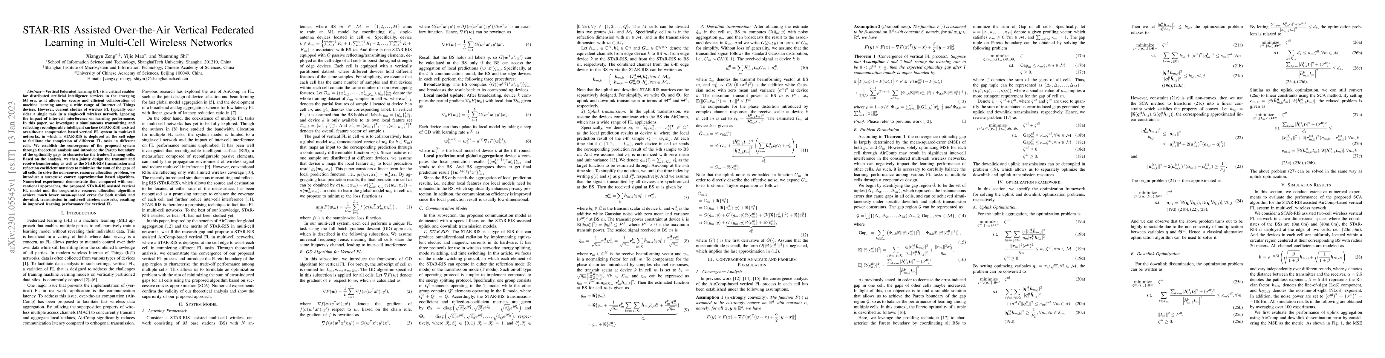 Thumbnail for STAR-RIS Assisted Over-the-Air Vertical Federated Learning in Multi-Cell
  Wireless Networks