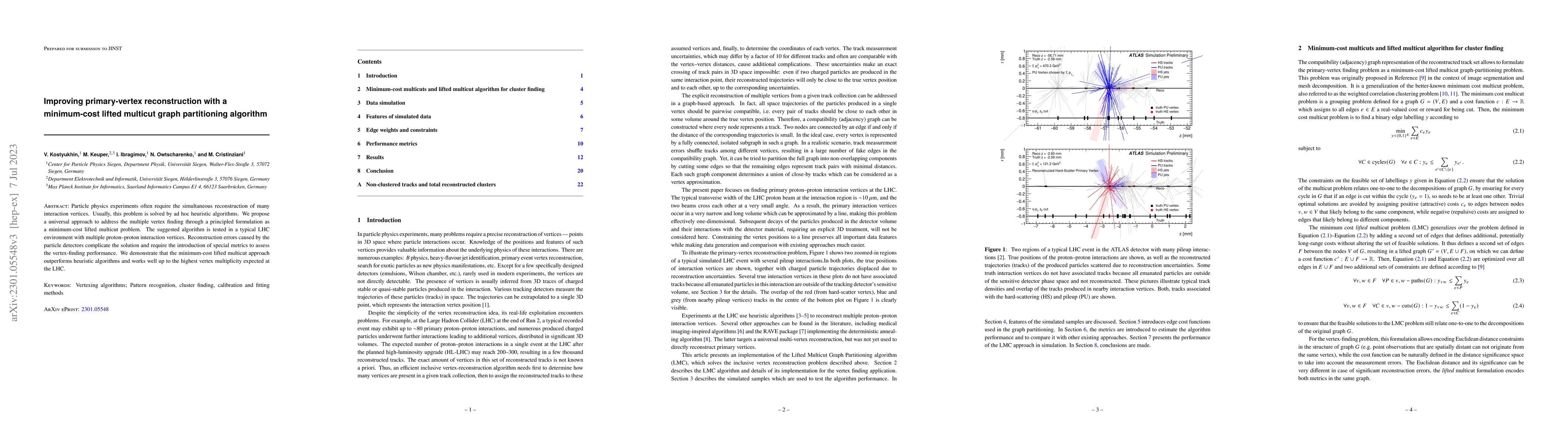 Thumbnail for Improving primary-vertex reconstruction with a minimum-cost lifted
  multicut graph partitioning algorithm