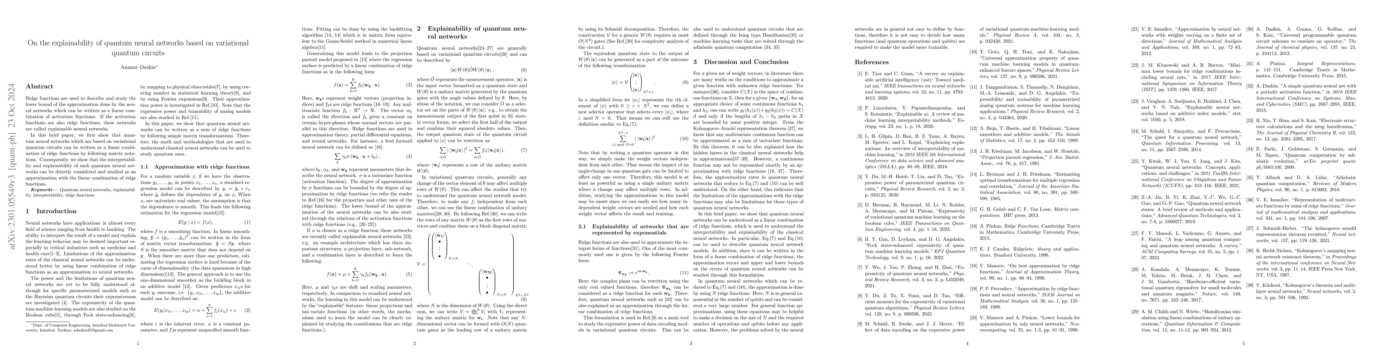 Thumbnail for On the explainability of quantum neural networks based on variational
  quantum circuits