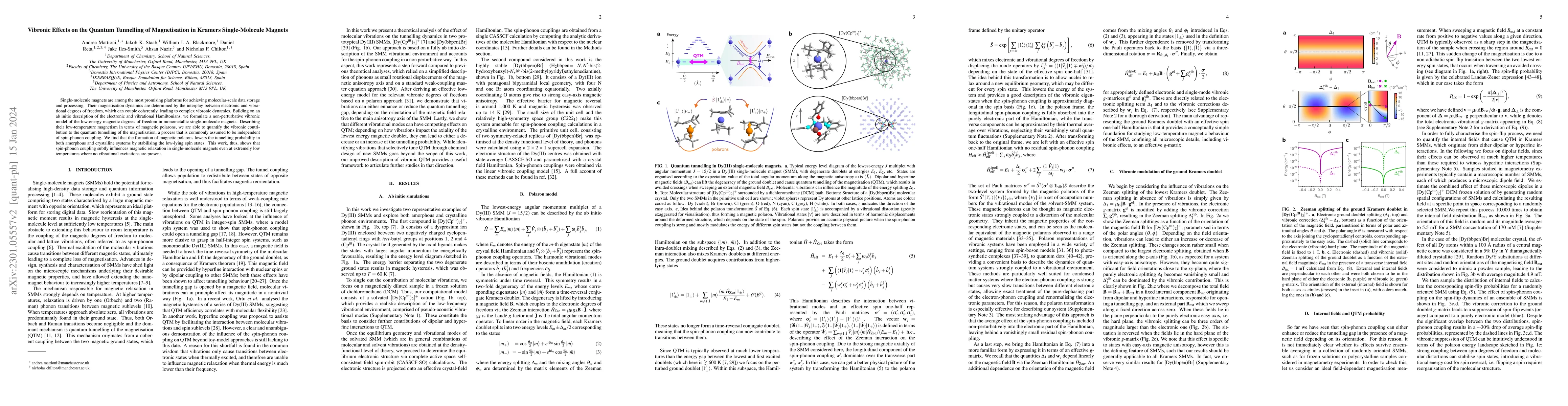 Thumbnail for Vibronic effects on the quantum tunnelling of magnetisation in Kramers
  single-molecule magnets