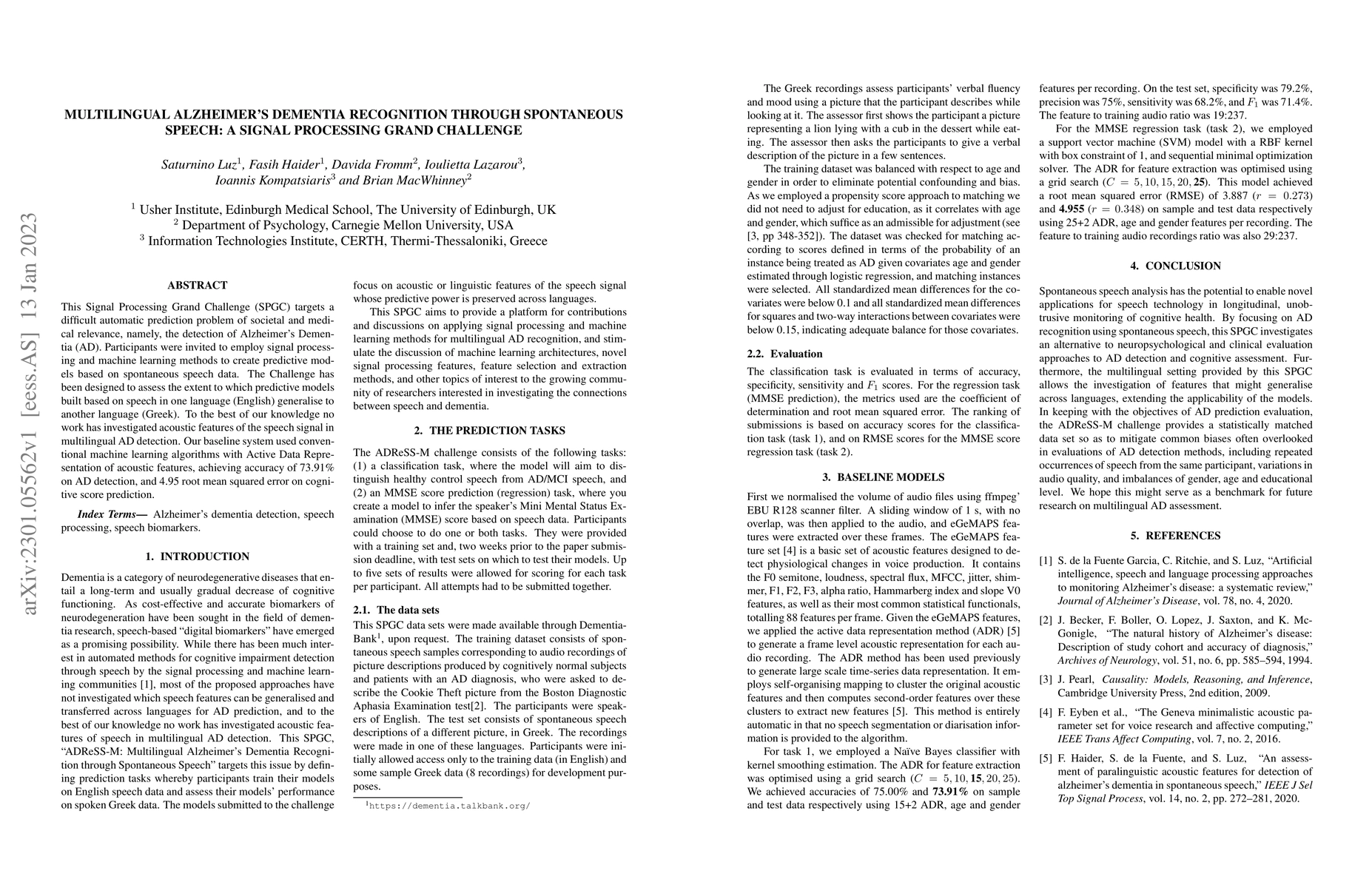 Thumbnail for Multilingual Alzheimer's Dementia Recognition through Spontaneous
  Speech: a Signal Processing Grand Challenge