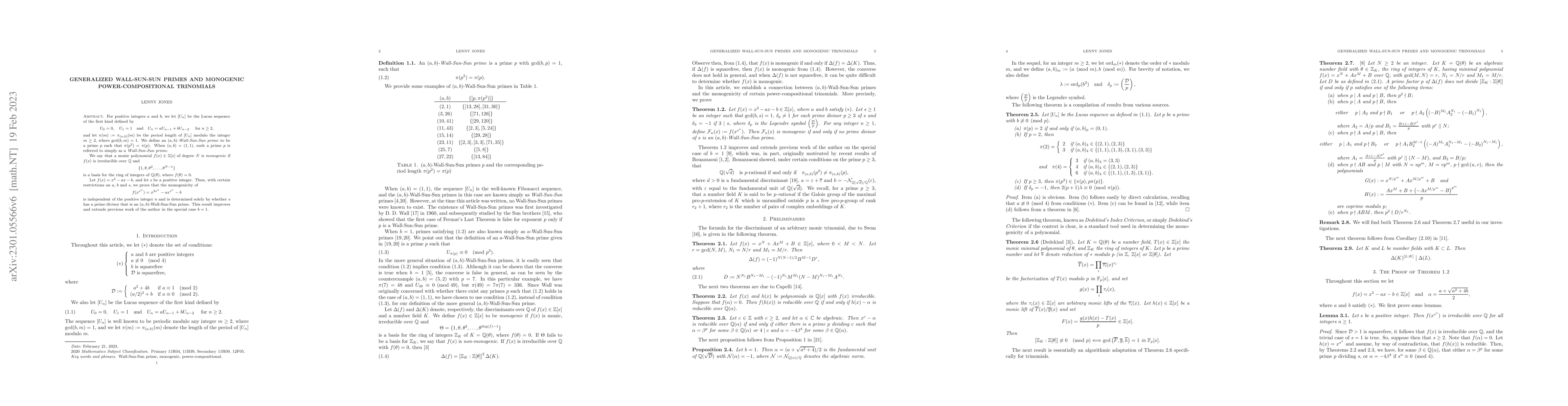 Thumbnail for Generalized Wall-Sun-Sun primes and monogenic power compositional
  trinomials