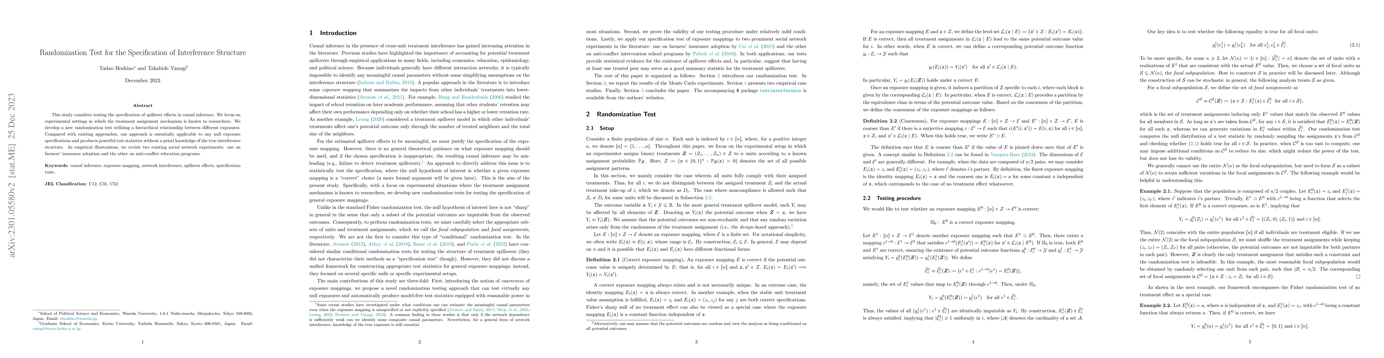 Thumbnail for Randomization Test for the Specification of Interference Structure