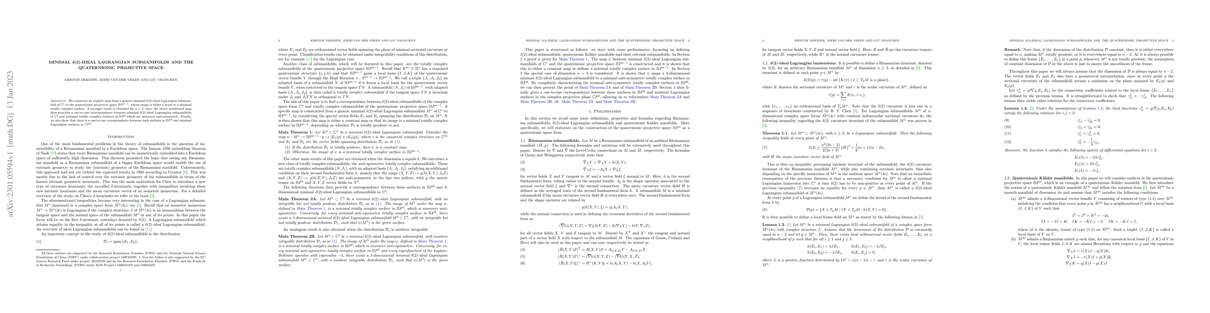 Thumbnail for Minimal $\delta(2)$-ideal Lagrangian submanifolds and the Quaternionic
  projective space