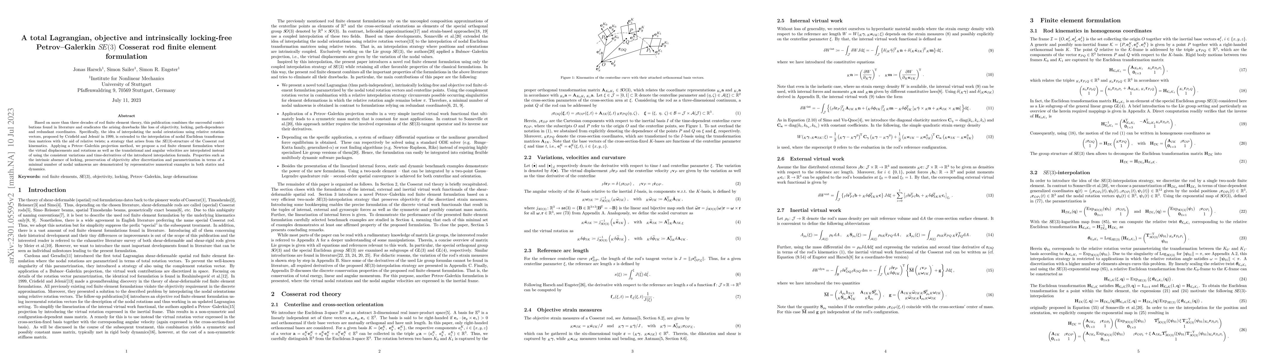 Thumbnail for A total Lagrangian, objective and intrinsically locking-free
  Petrov-Galerkin SE(3) Cosserat rod finite element formulation