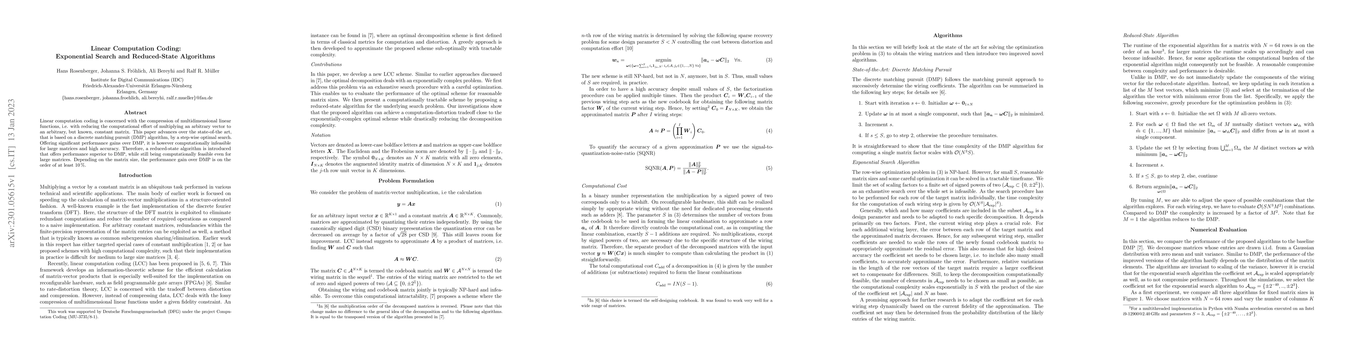 Thumbnail for Linear Computation Coding: Exponential Search and Reduced-State
  Algorithms