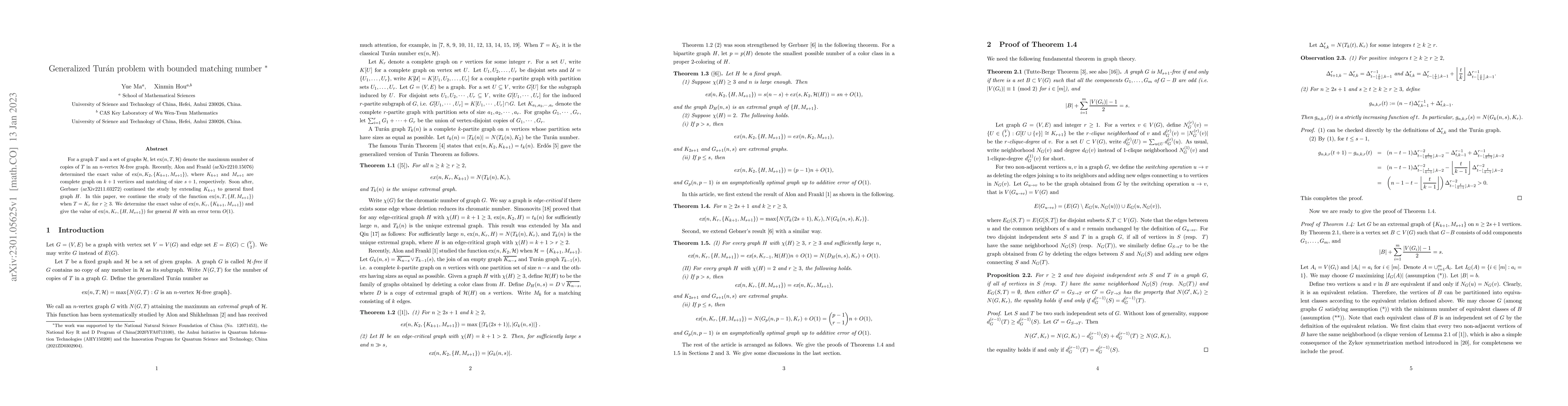 Thumbnail for Generalized Tur\'an problem with bounded matching number