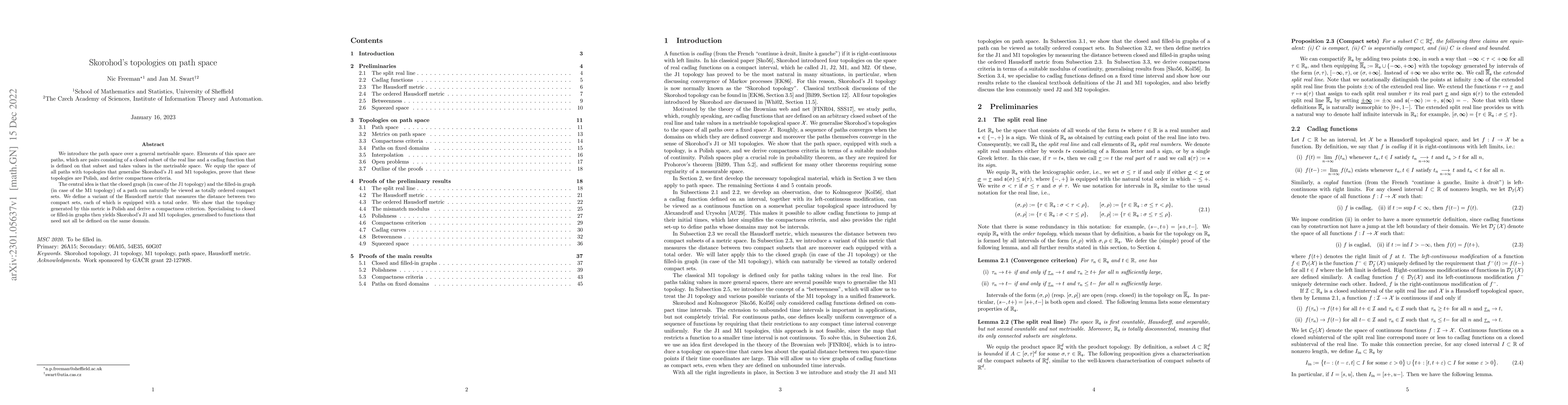 Thumbnail for Skorohod's topologies on path space