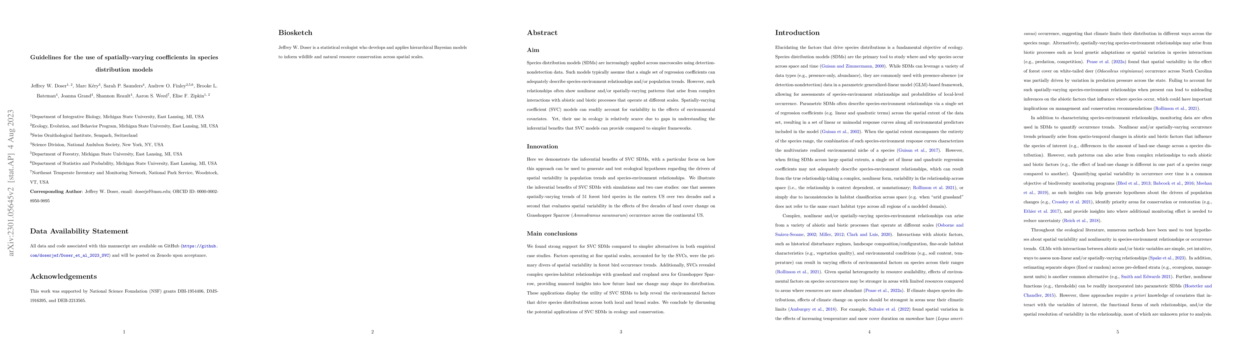 Thumbnail for Guidelines for the use of spatially-varying coefficients in species
  distribution models