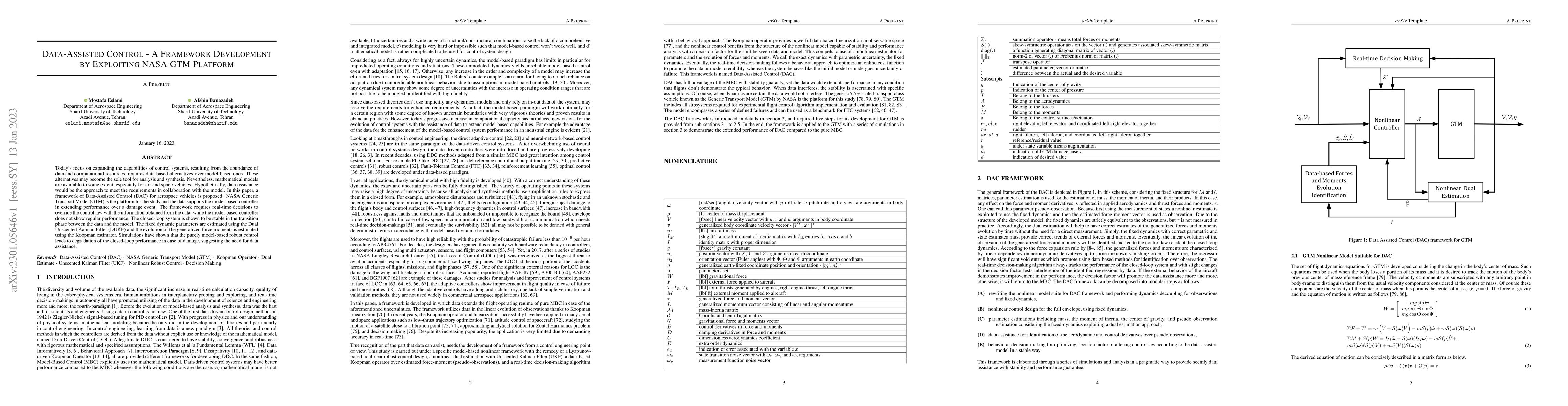 Thumbnail for Data-Assisted Control -- A Framework Development by Exploiting NASA GTM
  Platform