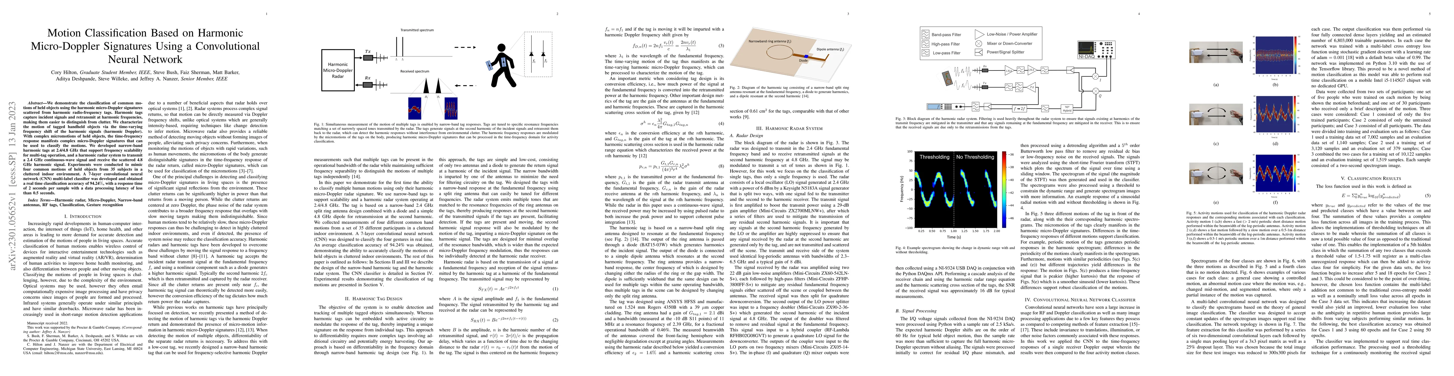 Thumbnail for Motion Classification Based on Harmonic Micro-Doppler Signatures Using a
  Convolutional Neural Network
