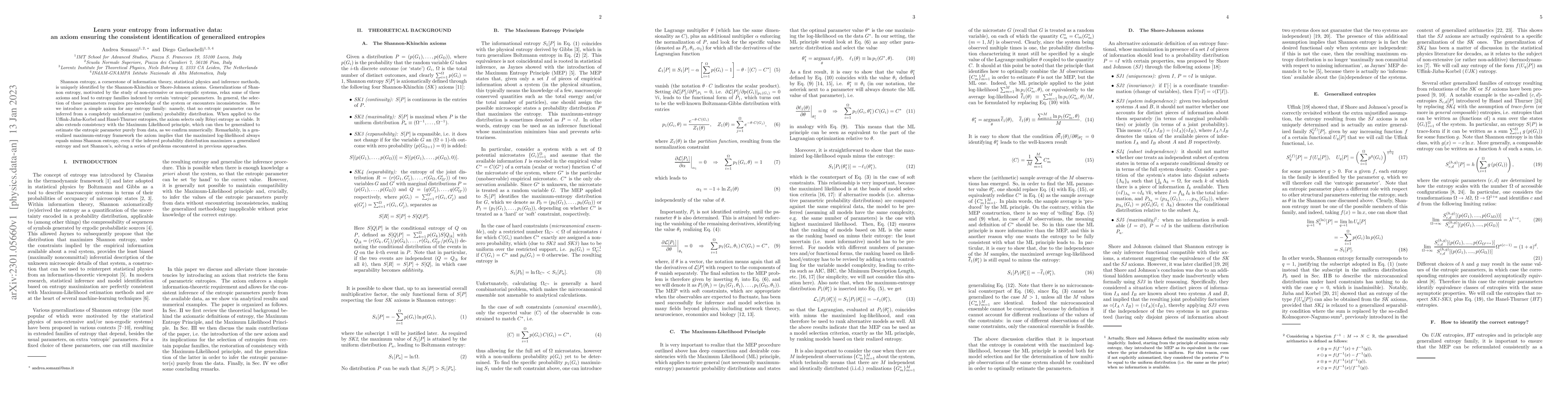 Thumbnail for Learn your entropy from informative data: an axiom ensuring the
  consistent identification of generalized entropies