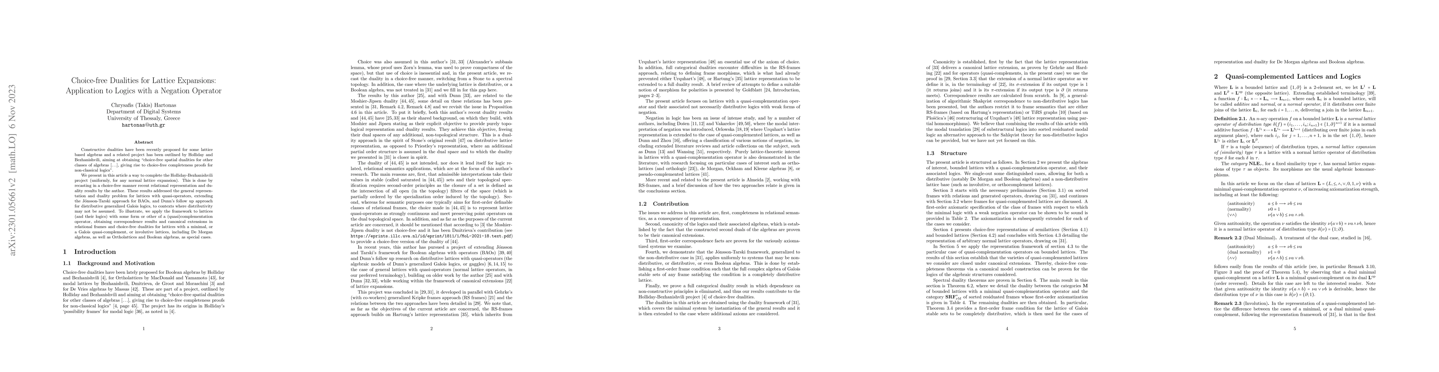 Thumbnail for Choice-free Dualities for Lattice Expansions: Application to Logics with
  a Negation Operator