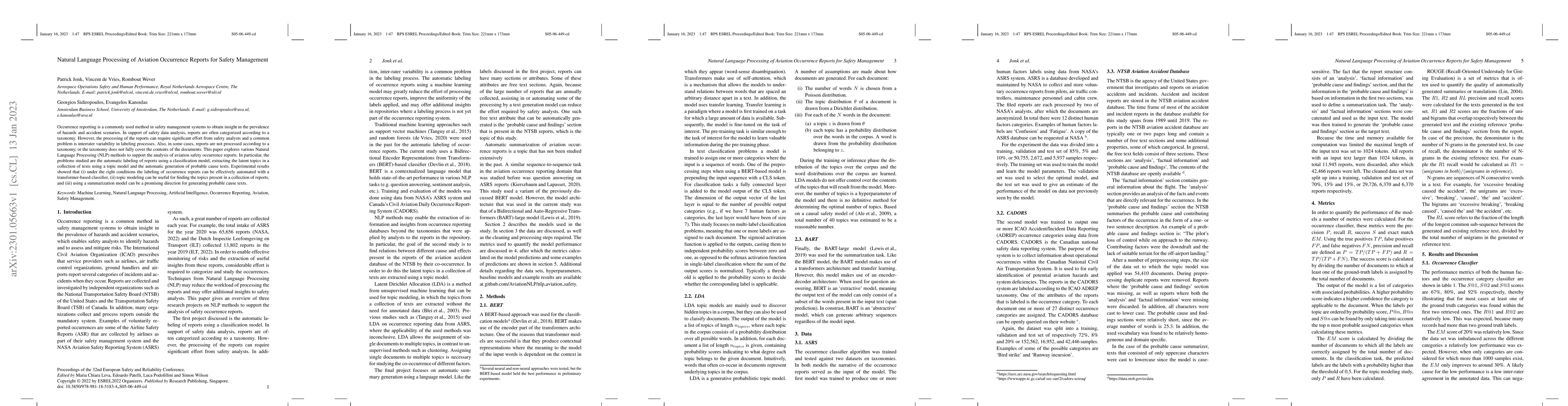 Thumbnail for Natural Language Processing of Aviation Occurrence Reports for Safety
  Management