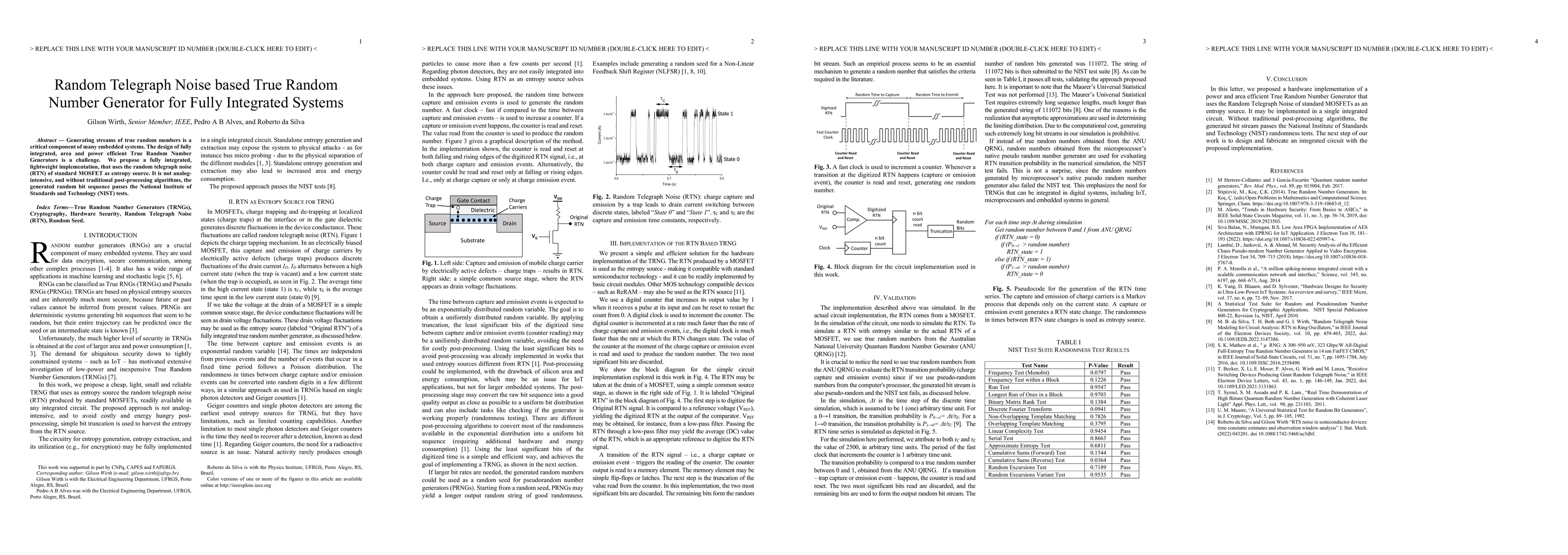 Thumbnail for Random Telegraph Noise based True Random Number Generator for Fully
  Integrated Systems