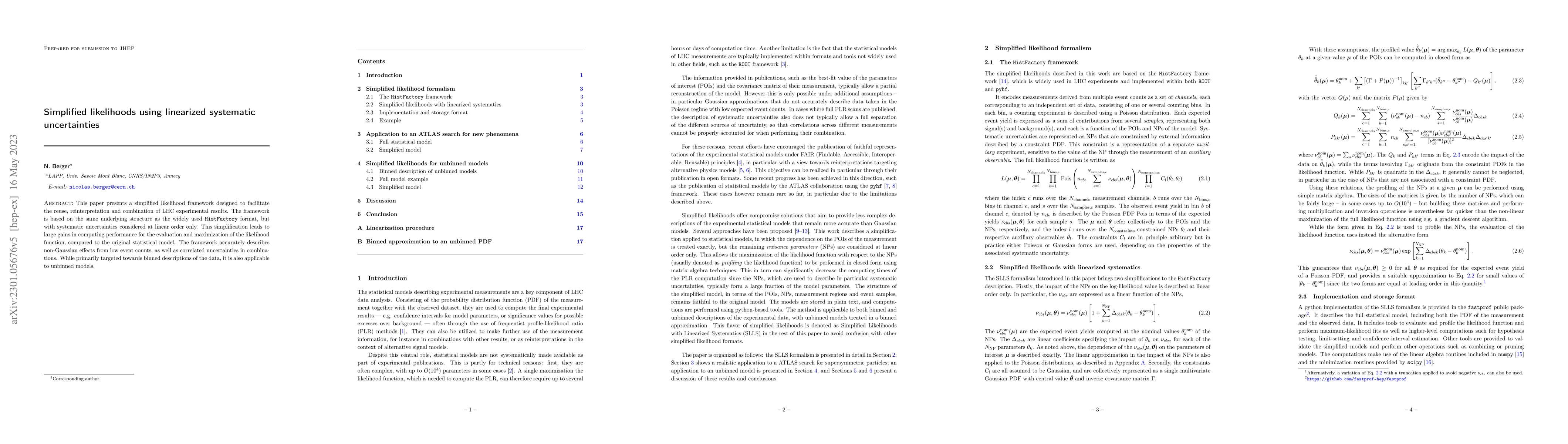 Thumbnail for Simplified likelihoods using linearized systematic uncertainties