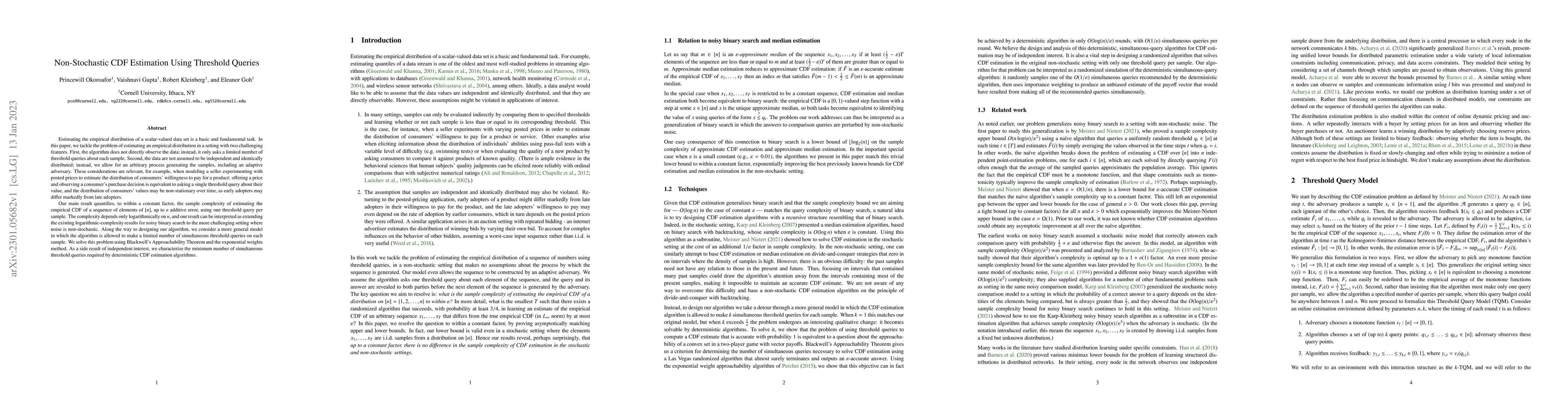 Thumbnail for Non-Stochastic CDF Estimation Using Threshold Queries