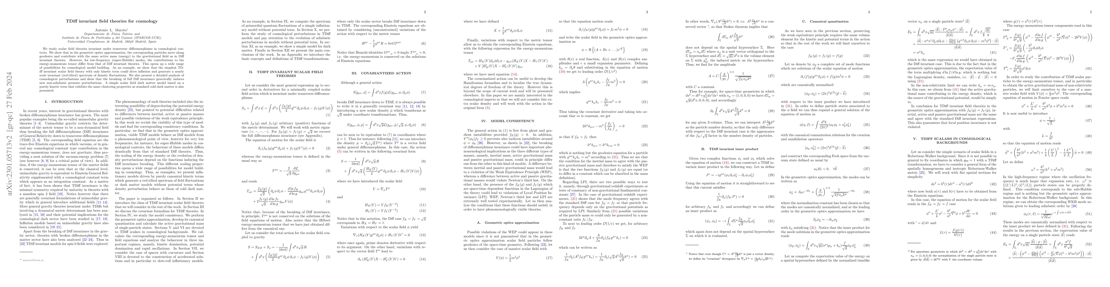 Thumbnail for TDiff invariant field theories for cosmology