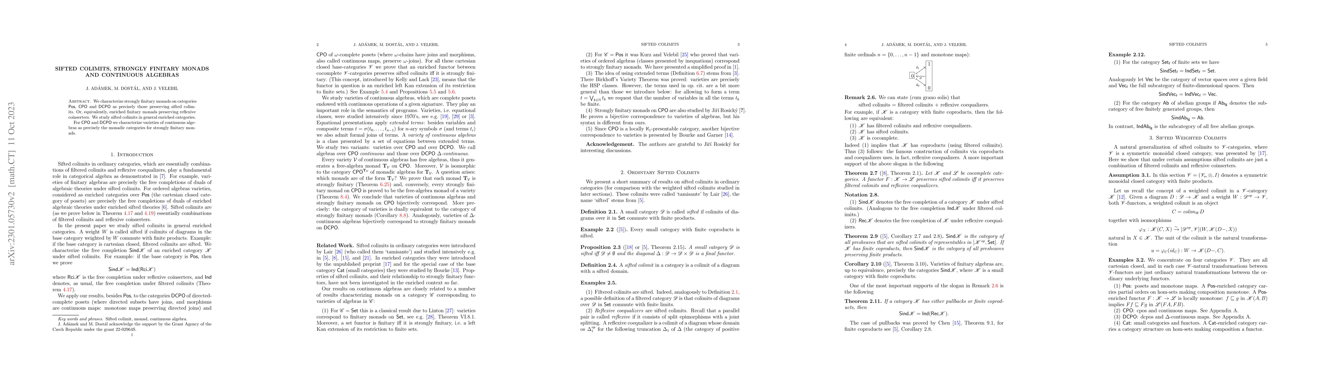 Thumbnail for Sifted Colimits, Strongly Finitary Monads and Continuous Algebras