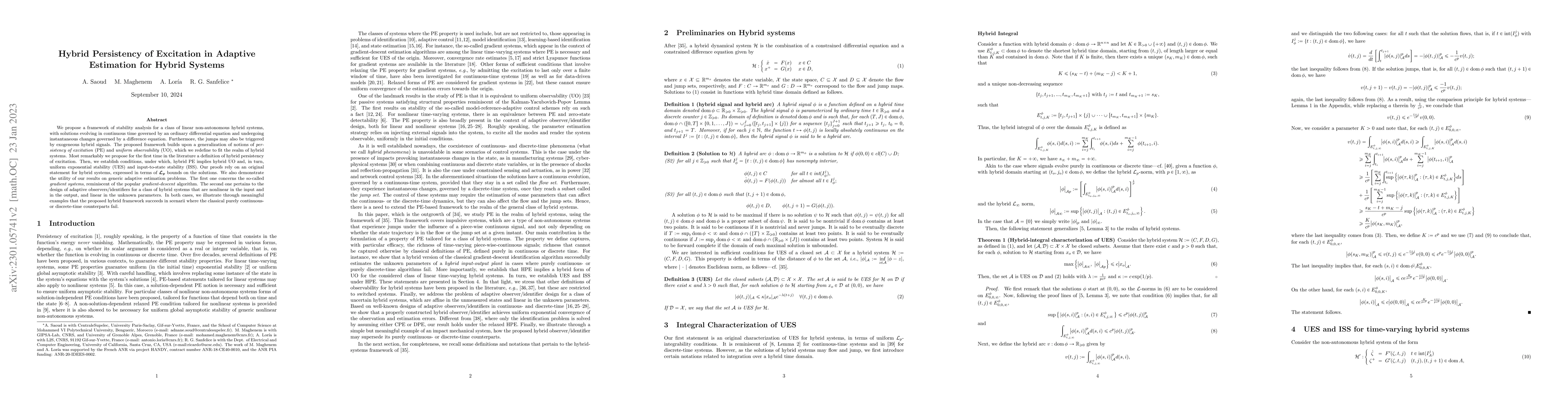 Thumbnail for Hybrid Persistency of Excitation in Adaptive Estimation for Hybrid
  Systems