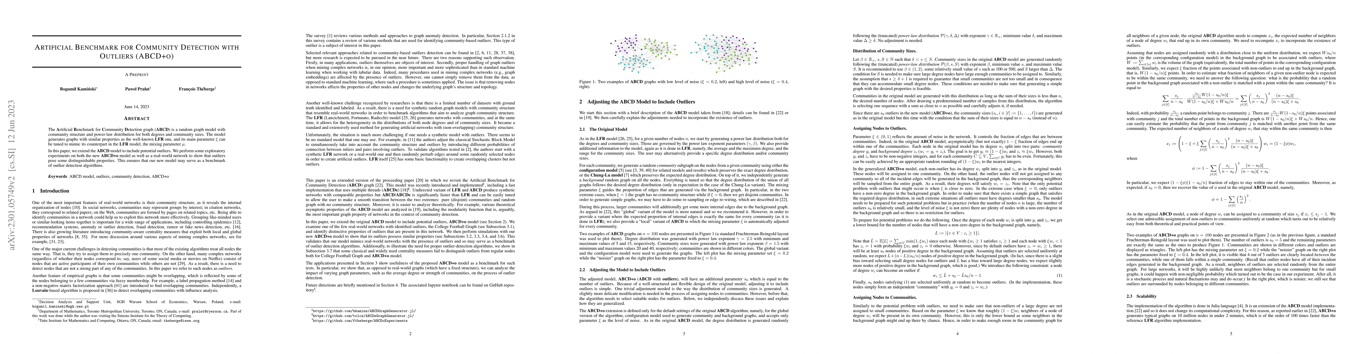 Thumbnail for Artificial Benchmark for Community Detection with Outliers (ABCD+o)