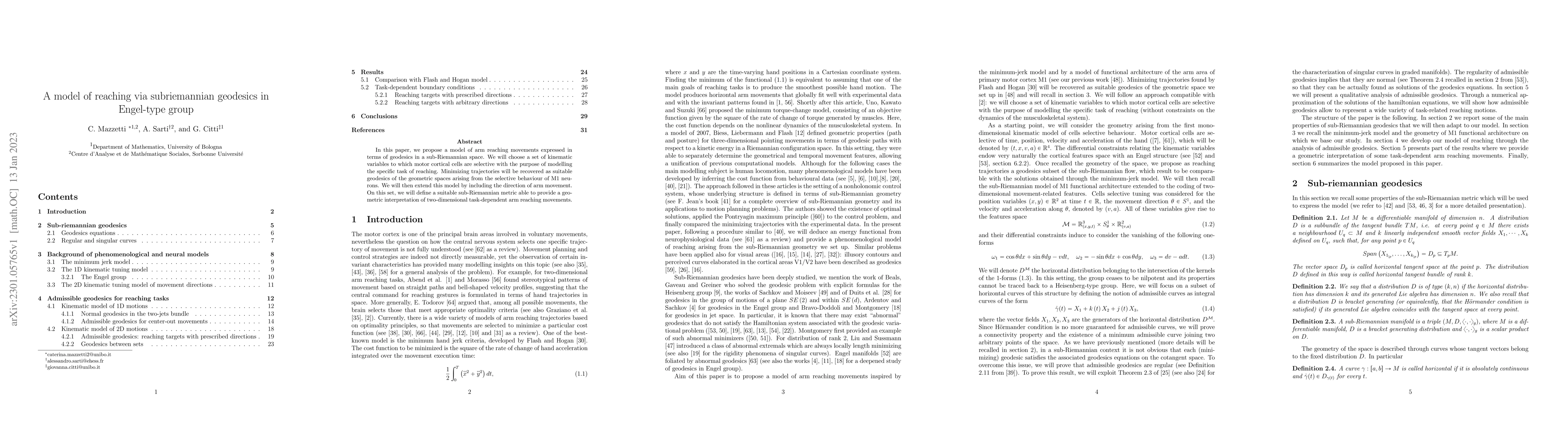 Thumbnail for A model of reaching via subriemannian geodesics in Engel-type group
