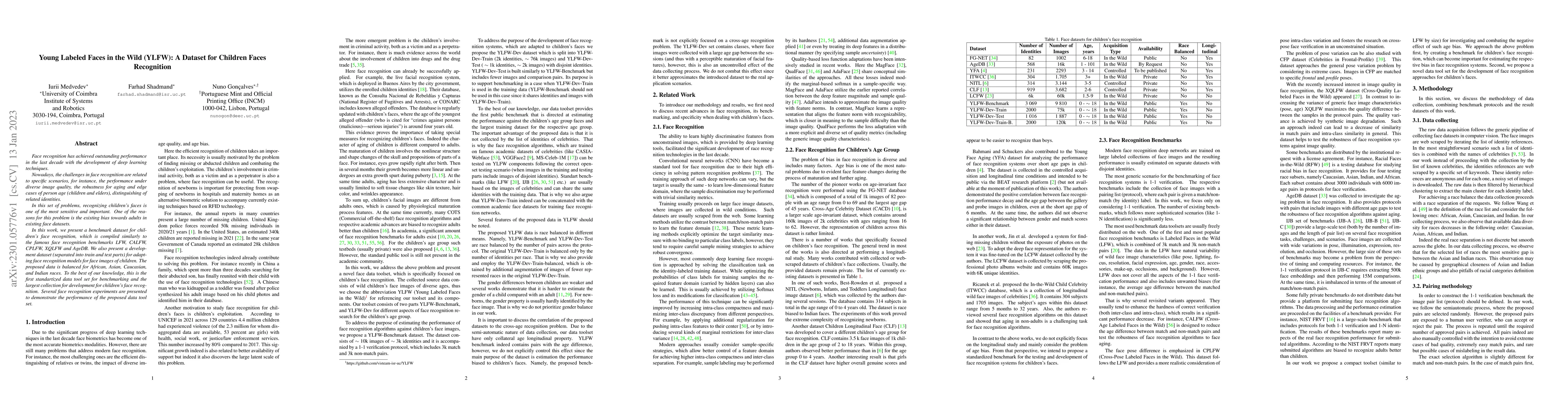 Thumbnail for Young Labeled Faces in the Wild (YLFW): A Dataset for Children Faces
  Recognition