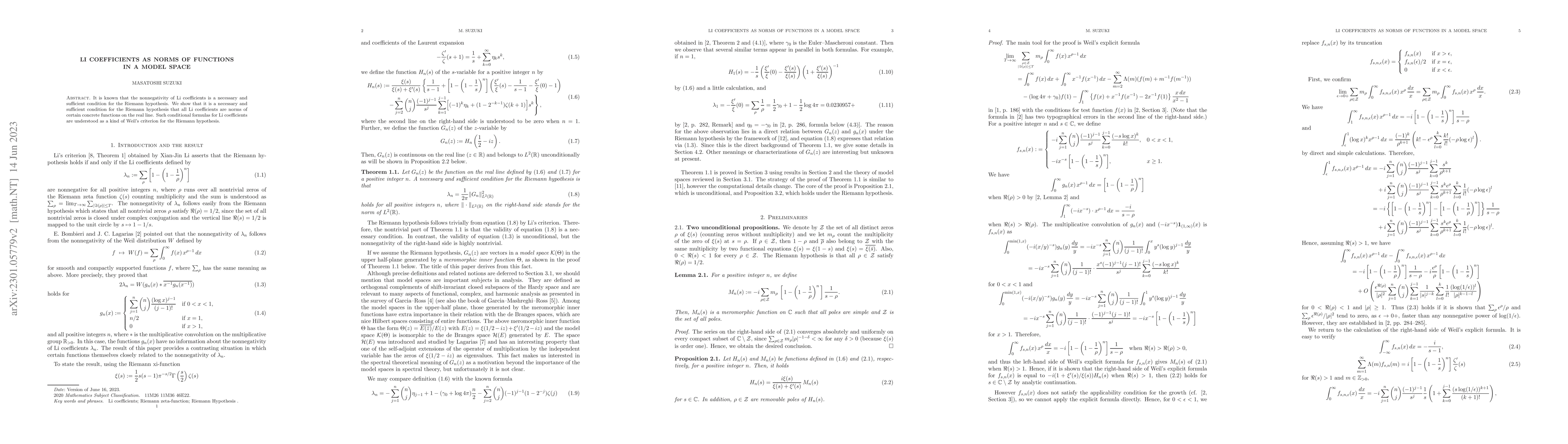 Thumbnail for Li coefficients as norms of functions in a model space