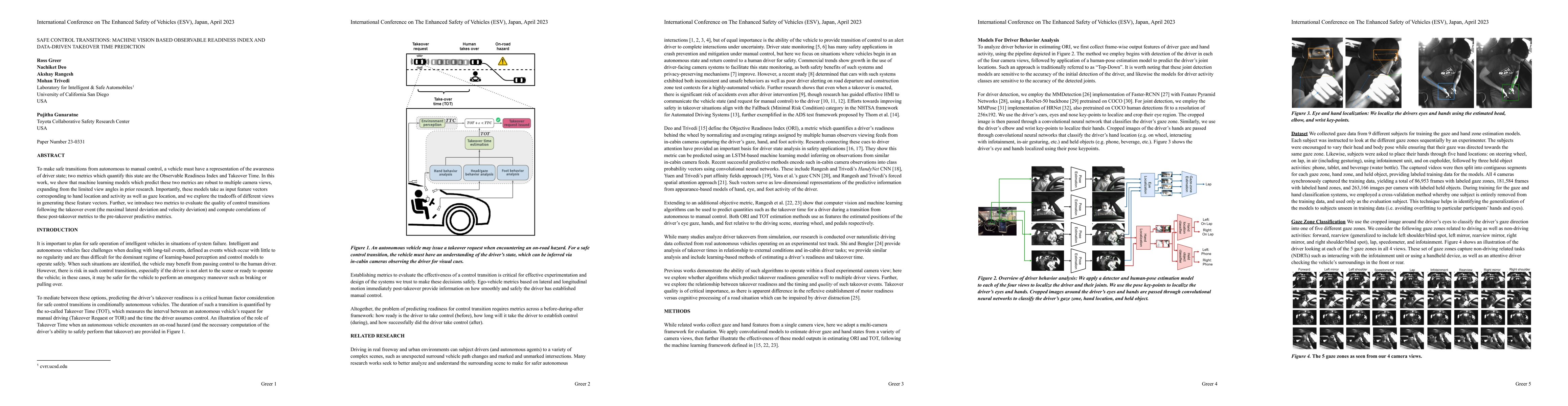 Thumbnail for Safe Control Transitions: Machine Vision Based Observable Readiness
  Index and Data-Driven Takeover Time Prediction
