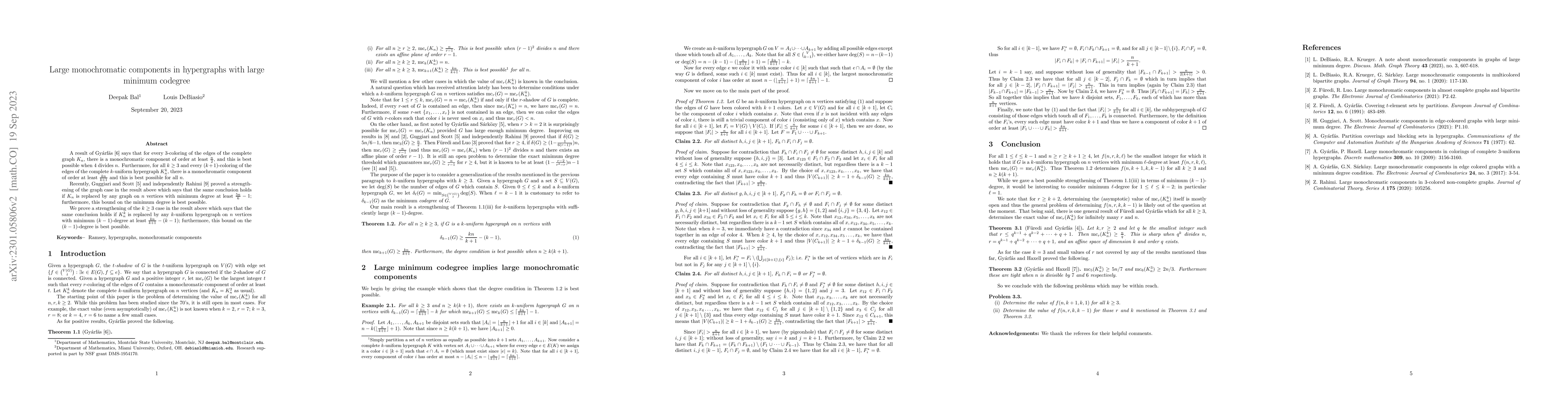 Thumbnail for Large monochromatic components in hypergraphs with large minimum
  codegree