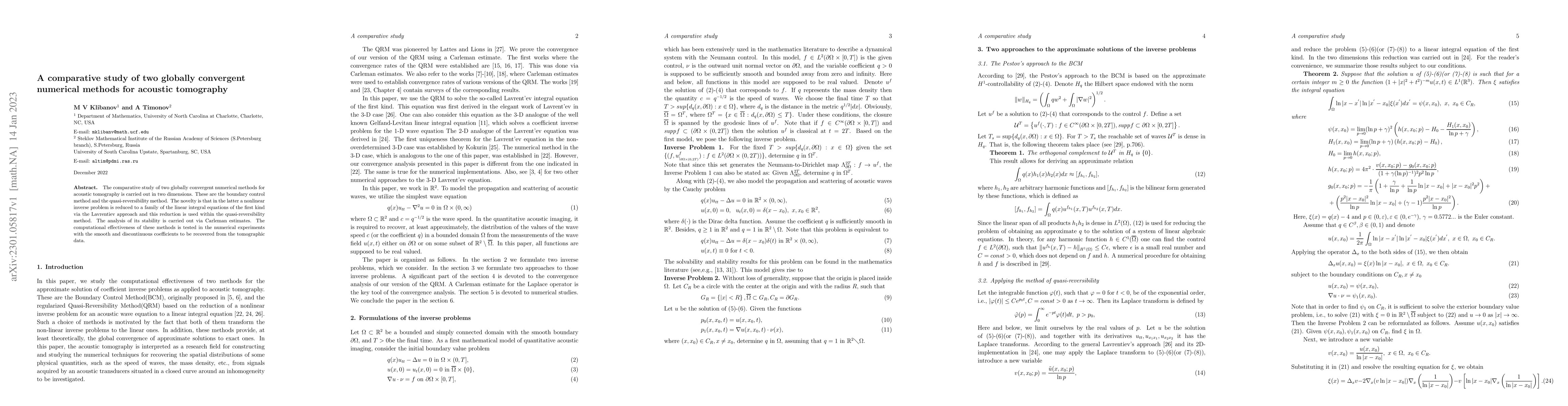 Thumbnail for A comparative study of two globally convergent numerical methods for
  acoustic tomography